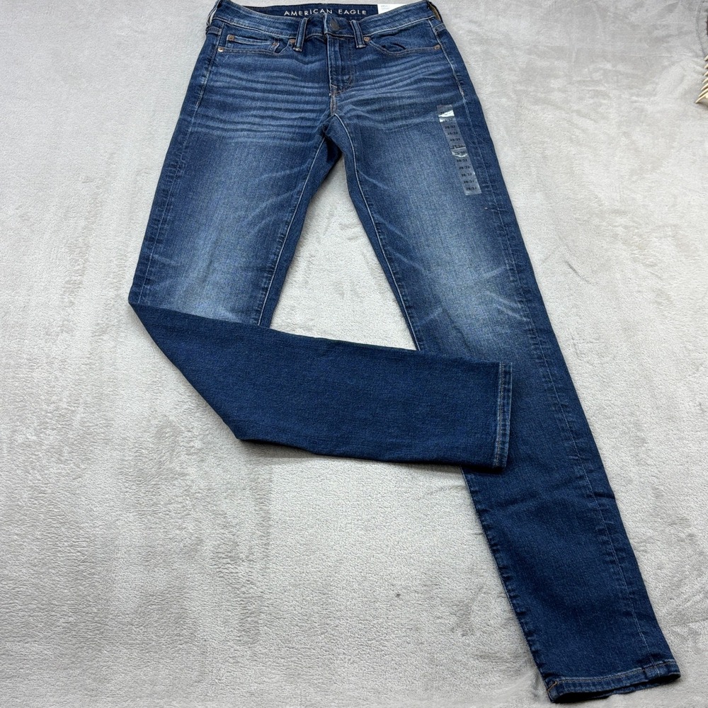 American Eagle Jeans Mens 28x32 Blue Airflex+ Stacked Skinny Faded Indigo NEW